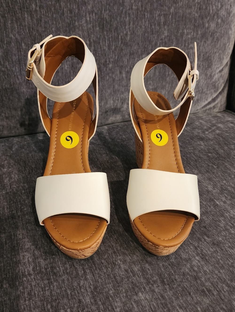 Tommy Hilfiger "MAYA" White Ankle-Strap Cork Wedge Sandals - SZ 9